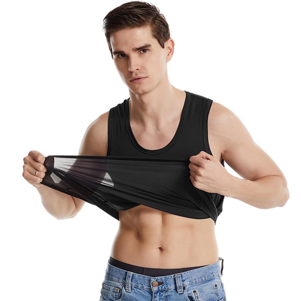 GUSTAVE Gym Vest for Men with Breathable Mesh and Quick-Dry Ice Silk Fabric | Black Sleeveless Top