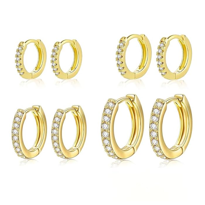 SANNIDHI 5 Pairs Chic Hoop Earrings for Women Assorted Sizes Boho Hoop Earrings Luxury Golden Zircon Hoop Earrings Hypoallergenic Earrings Hoop Earrings Women Gift Jewelries