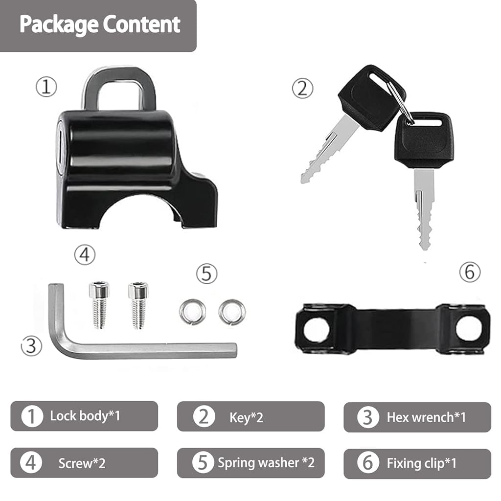 ZIBUYU Helmet Lock for Bike Motorcycle 22-24mm Handlebar Tubes Rust Resistant Heavy Duty Helmet Helmet Accessories for Handlebar Scooter Lock for Motorcycles, Bicycles or Scooters