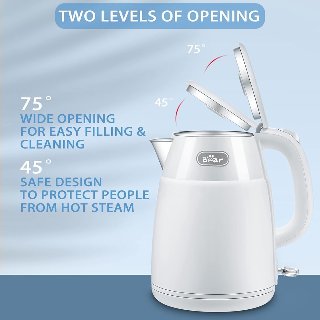 Bear Electric Kettle for Hot Water with 1500W Rapid Heating and 1.5L 304 Stainless Steel Body
