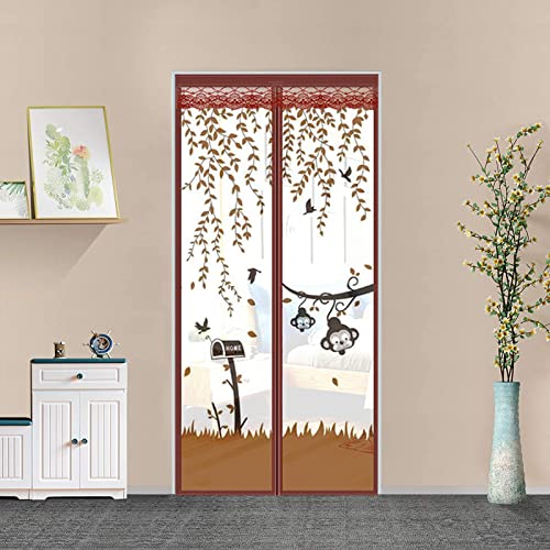 HASTHIP Screen Door Mesh 39.37x 82.68 Inches Fashion Cartoon Mesh Screen Door Mosquito Proof Self Sealing Door Room Partition Screen Removable Hook and Loop Mesh Screen Door