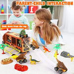 PATPAT® All in 1 Dinosaur Truck with Pull Back Dinosaur Cars, Dinosaur Toys Set for Kids, Car Transporter Toy with Light Sound, Pull Back Cars Toy Gift for Boy Girls of Age 1-6 - Orange