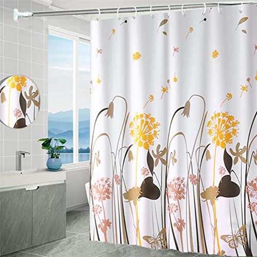 HASTHIP Shower Curtain for Bathroom with 14 Hooks featuring Orange Dandelion Print 70.8x70.8 in Fabric | Waterproof Quick Dry PEVA