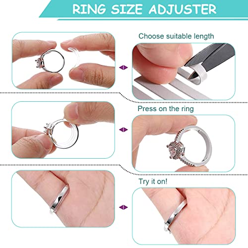 MAYCREATE® Ring Size Adjuster for Loose Rings, Invisible Spiral Ring Adjuster Silicone EVA Foam Ring Tightener with Ring Size Measuring Tool & Polishing Cloth Kit