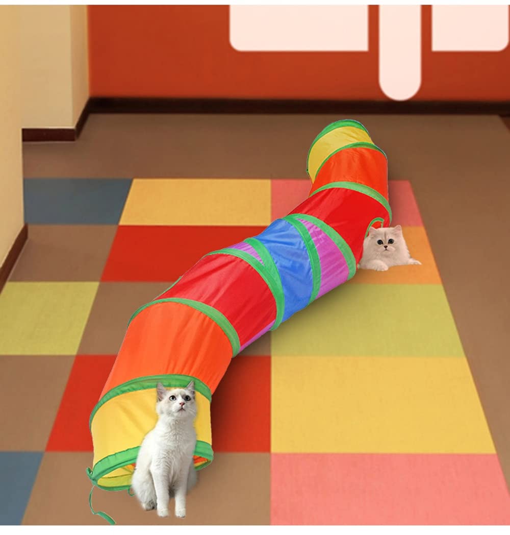 Qpets  Cat Toys 3 Way Cat Tunnel Pet Tube Collapsible Play Toy Indoor Outdoor Kitty Puppy Toys for Puzzle Exercising Hiding Training Toy (2 Way)