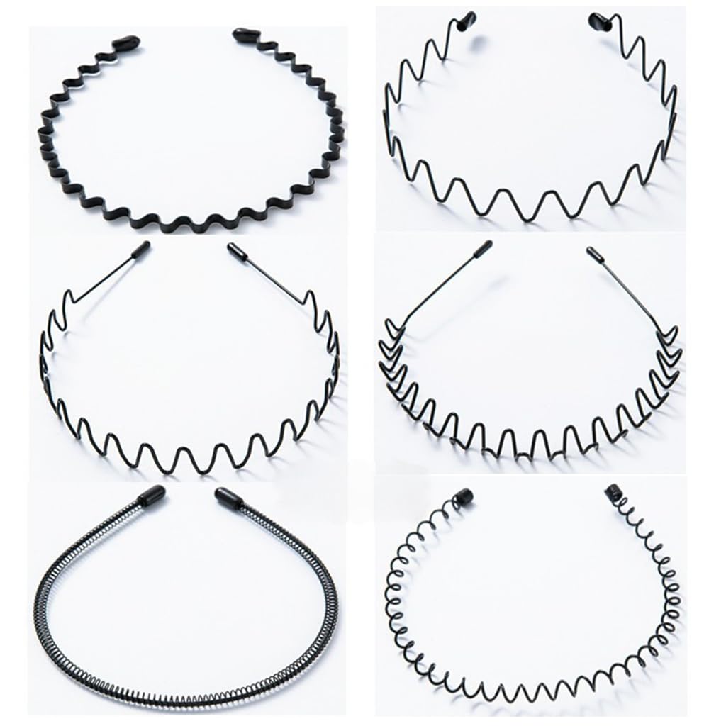 ZIBUYU Metal Zigzag Headbands for Men and Women with Non Slip Grip | 6 Designs Flexible Hair Hoops