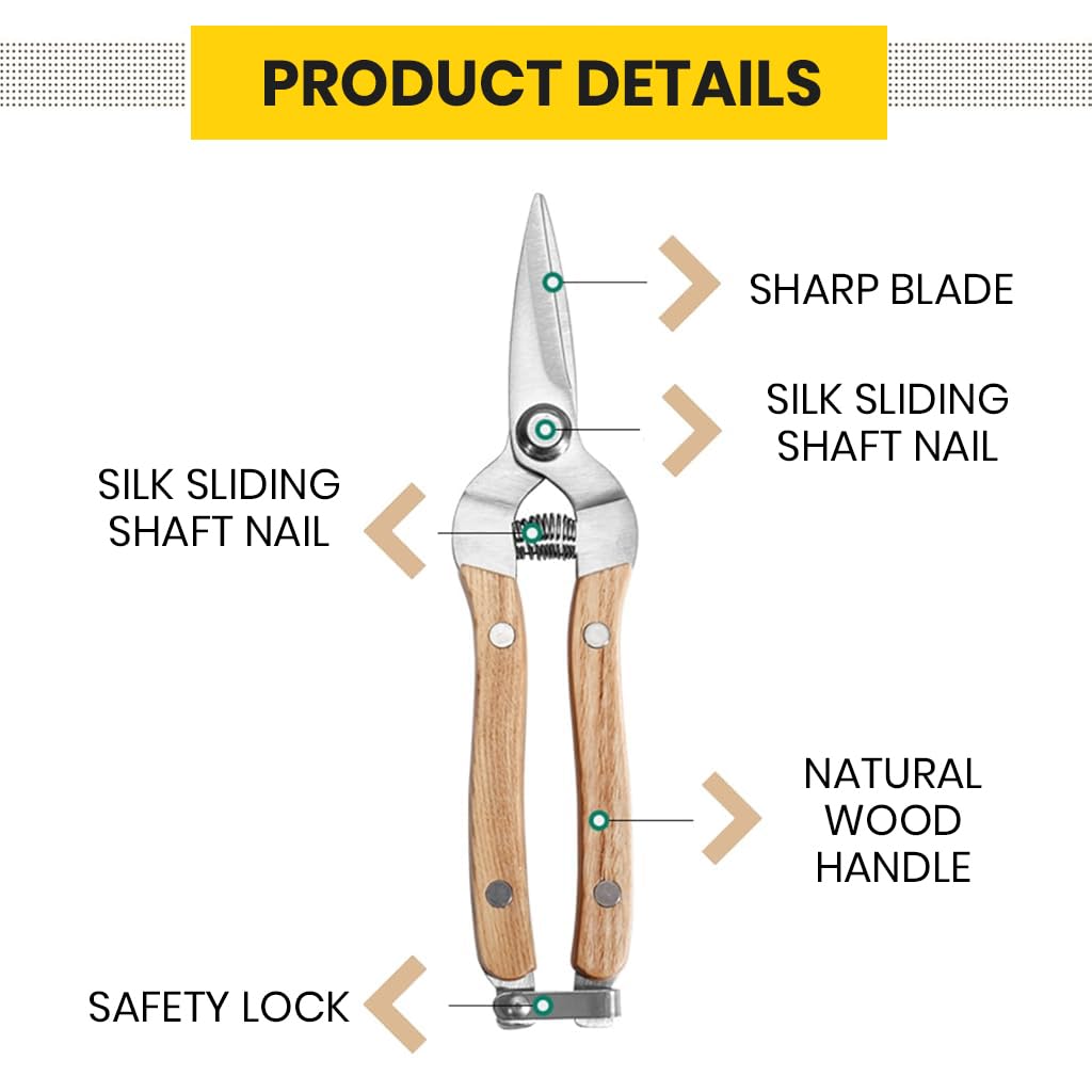 HASTHIP Gardening Scissor Set for Plant Trimming with Safe Lock Clasp & Wooden Handles