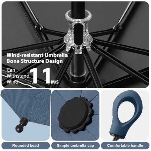 Venzina® Sun Umbrella Travel Compact Folding Umbrella Windproof Rainproof UV Protection Umbrellas with Black Anti-UV Coating Dark Blue