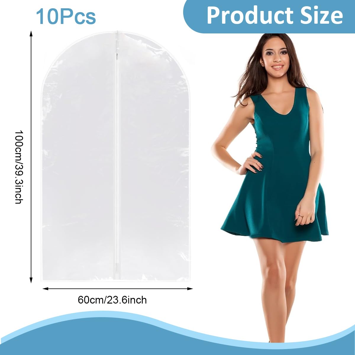 HASTHIP Garment Bags for Closet Storage with Hanger Hook Hole PEVA Clear Covers 10Pcs 23.62x39.37 in | Dustproof Zip-Up Clothes Protection