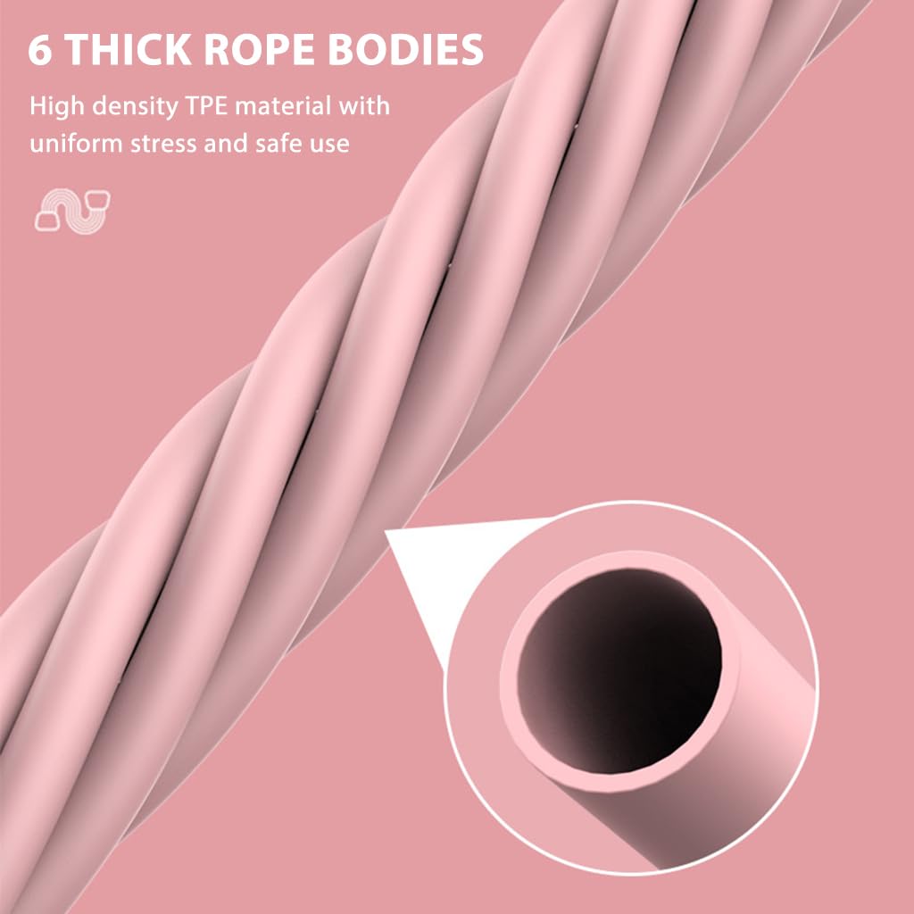 Proberos Fitness Tension Rope for Full Body Workout with Six Tube Pedal Design and Natural Latex | 2 PCS Pink