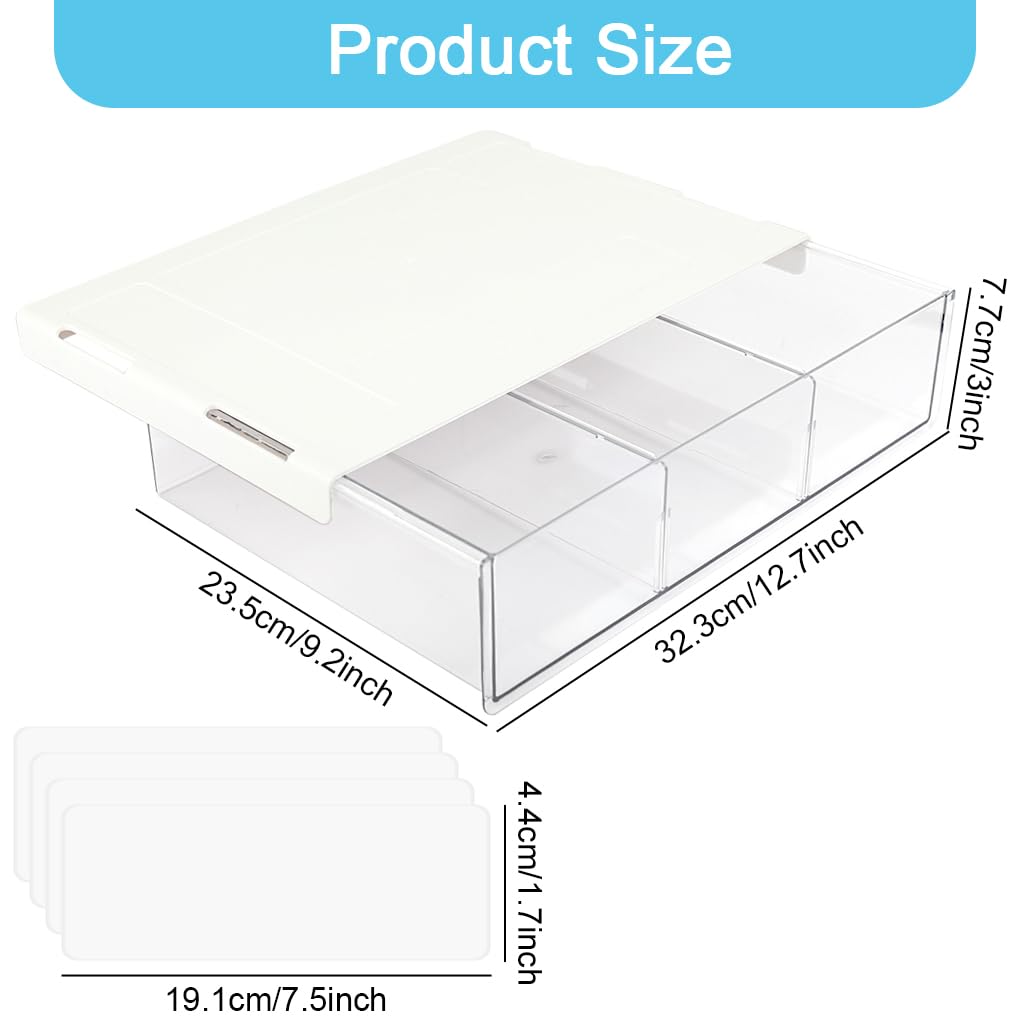 OFIFO Pull Out Under Desk Drawer Organizer for Office Supplies featuring Adhesive No Drill Install and Clear PP Design | 9.2x12.7x3 in Hidden Storage Box