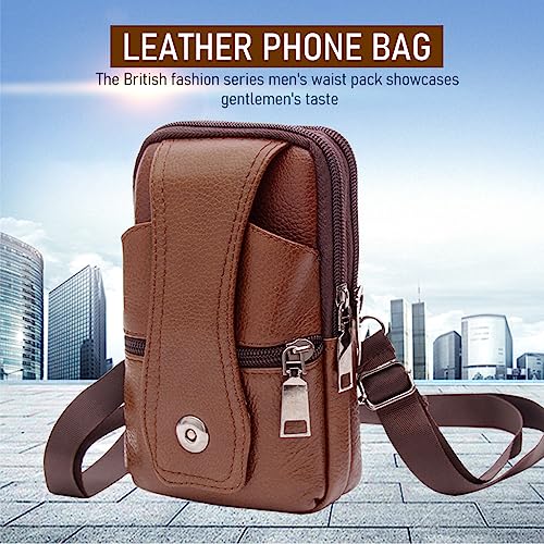 ZIBUYU® Mobile Pouch for Men Leather Magnetic Cover Belt Clip Compatible iPhone 12 13 14 Pro Max Phone Case Mini Crossbody Waist Sling Bag Holster Brown 1 2PCS
