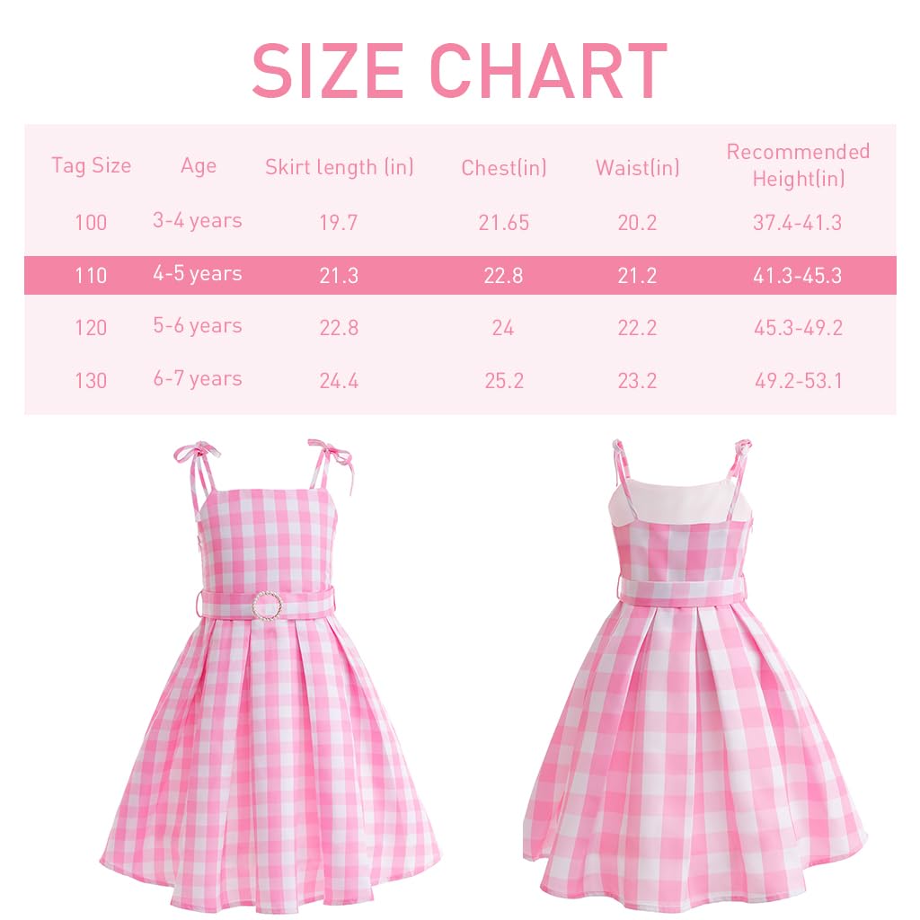 SNOWIE SOFT Girls Pink Cosplay Costume Dress with Belt and Bow for 110cm Kids | Polyester Cotton Movie Outfit