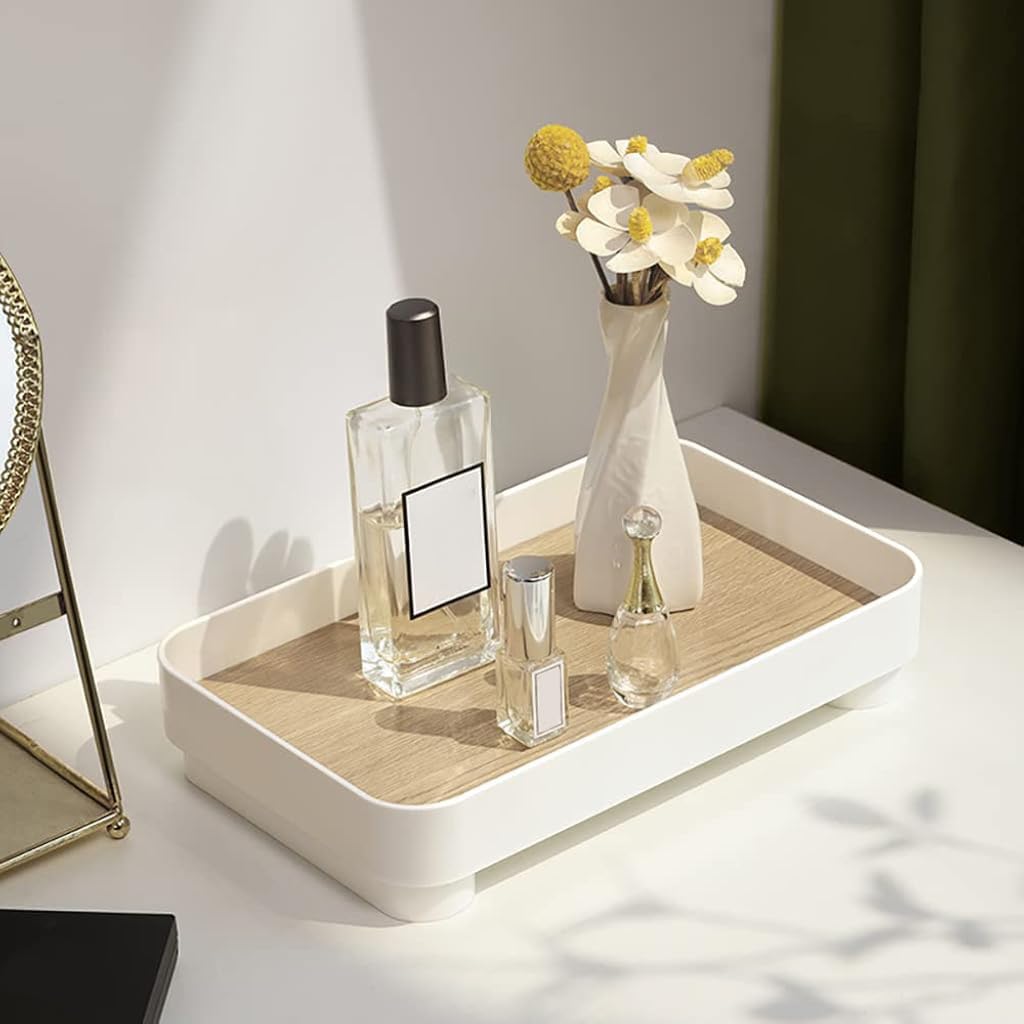 Supvox Bathroom Tray for Toiletries featuring Elevated Feet and 24x15x4.5cm Wooden Base | Modern Countertop Organizer