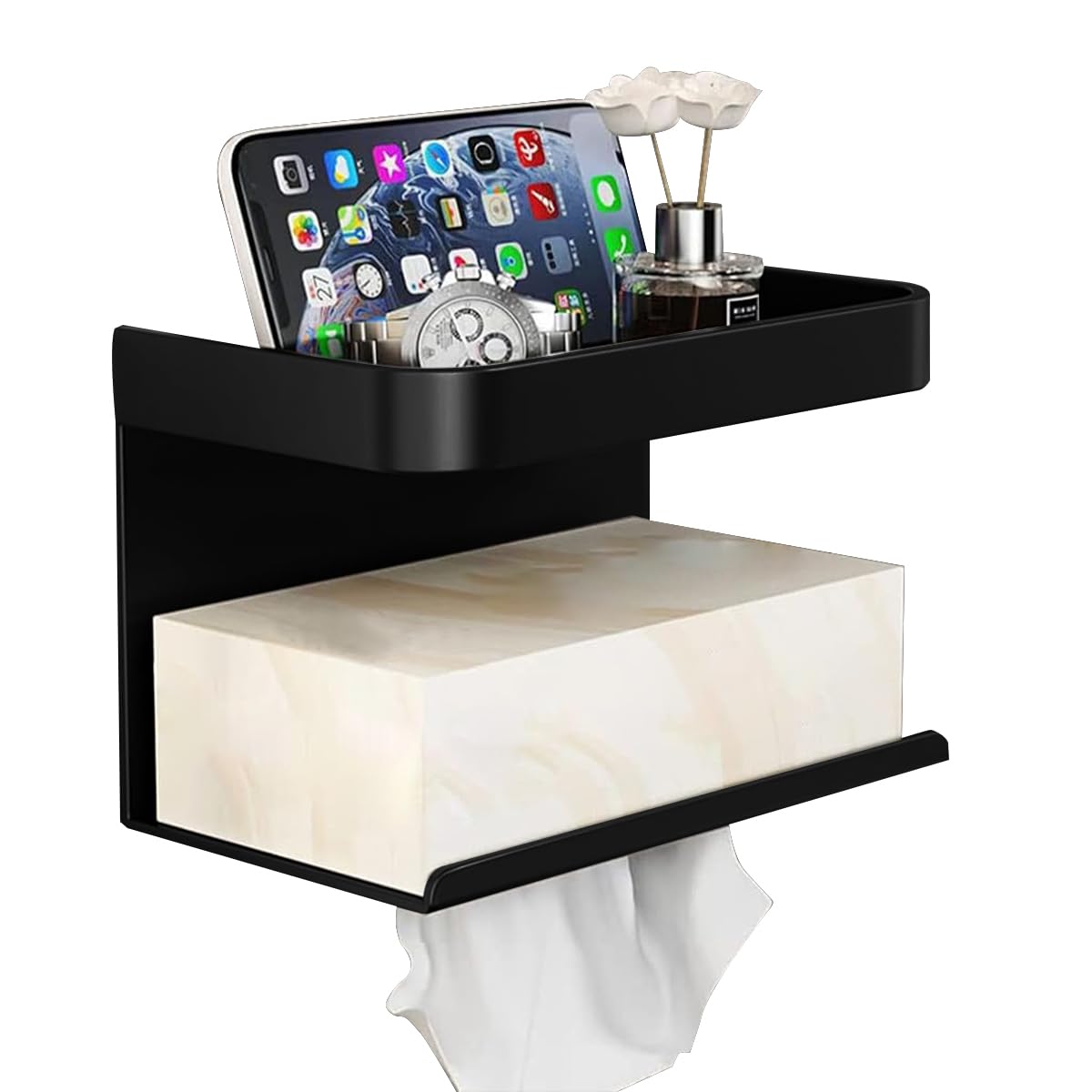 HASTHIP Toilet Paper Holder for Bathroom with Utility Shelf 18x11.2x9.6cm | ABS Plastic