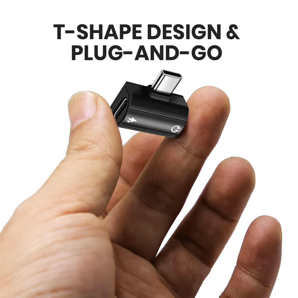 Verilux Type C to 3.5 mm Adapter with PD 60W Charging and T-Shape Design | Aluminum Housing