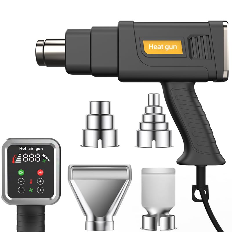 Serplex® Digital LCD Heat Gun for Shrink Tubing, Crafting and Resin - 2000W Hot Air Gun with 4 Nozzles, 150℃-600℃ Variable Temperature, Digital Display, 3-Speed Airflow for Vinyl Wrap, Paint Removal