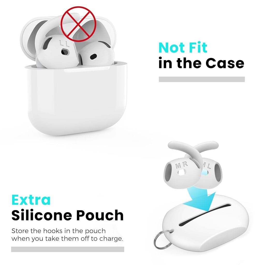 ZORBES Ear Hooks for AirPods 4th Generation with Anti Slip Design and 3 Pairs S M L Silicone Covers | White