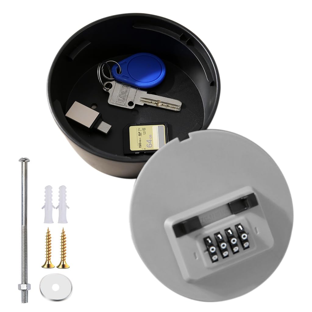 HASTHIP Key Lock Box for Home Use with 4 Digit Combination and 4 in Round PVC Safe | Wall Mounted Organizer