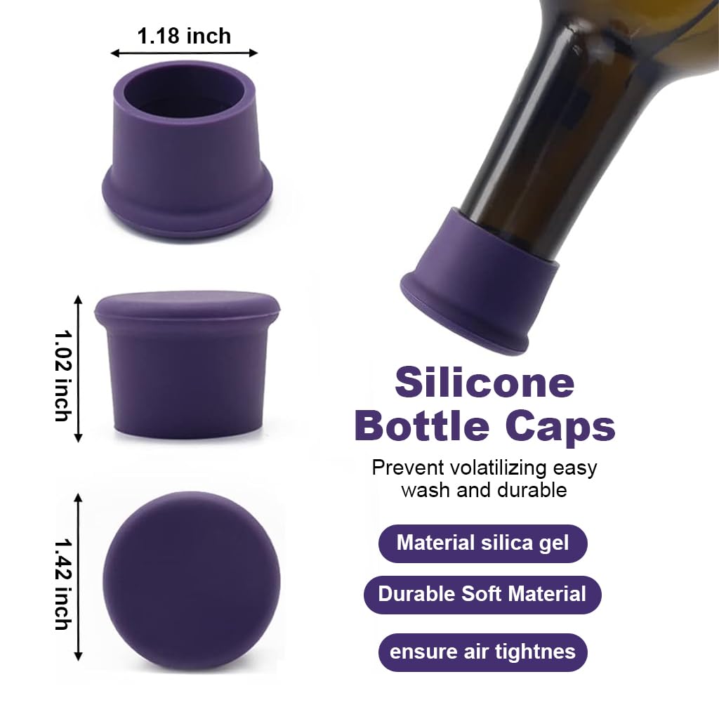 HASTHIP® 6Pcs Silicone Wine Stoppers Reusable Beer Bottle Cover Wine Bottle Stopper Wine Saver Reusable Silicone Wine Bottle Soft Drink Bottle Cap Food-Grade Silicone Cap to Keep Wine Fresh