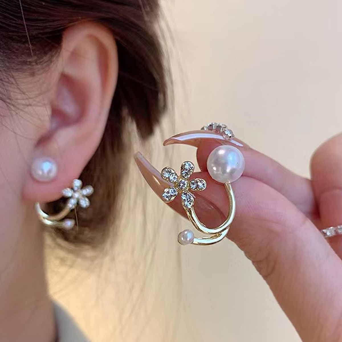 Zibuyu Dainty Earrings for Women featuring Acrylic Pearl Floral Studs and Rhinestones | Elegant Jewelry Gift