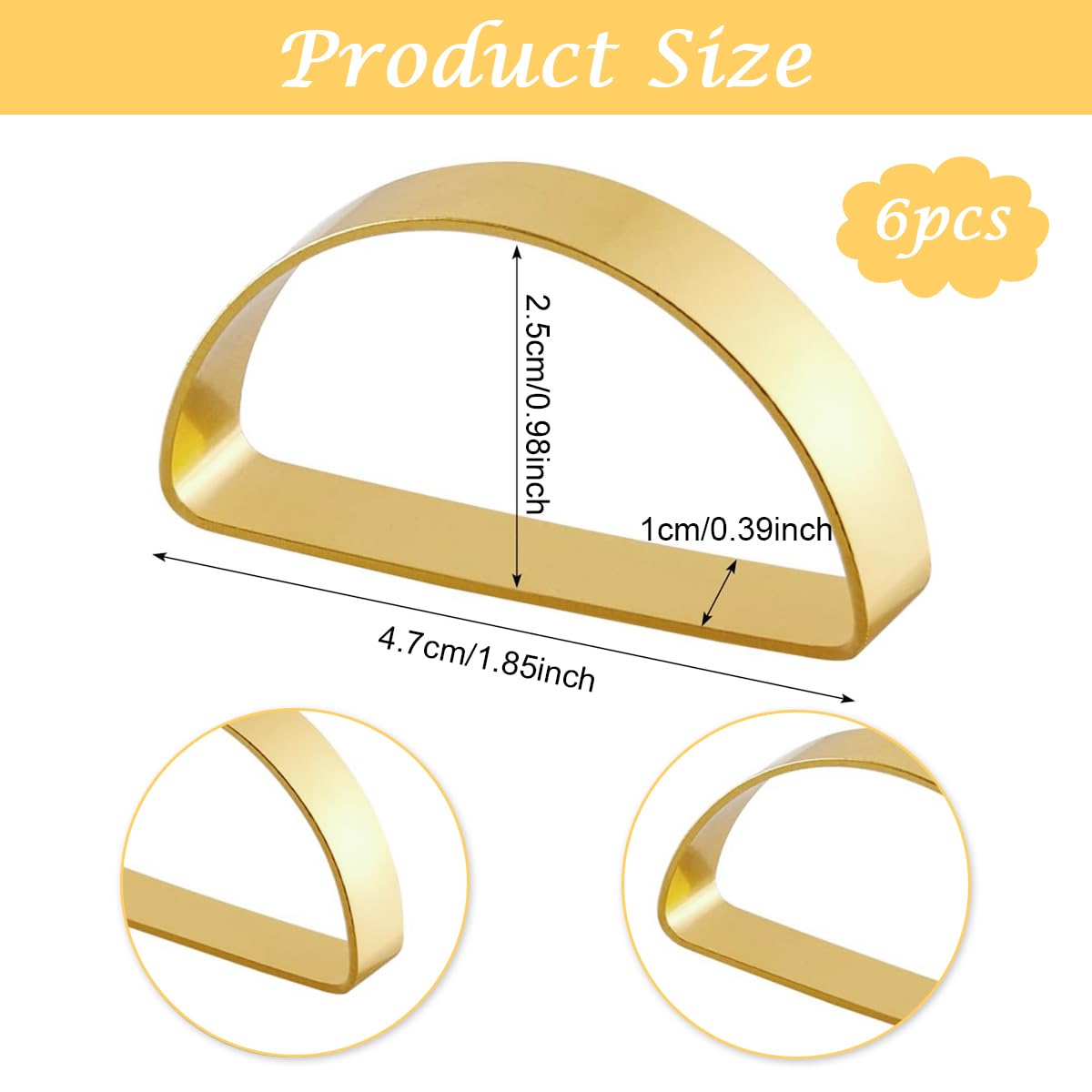 HASTHIP Napkin Rings for Wedding and Banquet with 36PCS Semicircle Design | Golden Stainless Steel Holders
