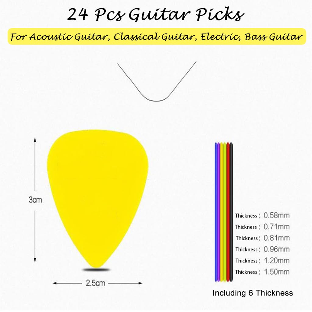 PATPAT® Guitar Picks 24Pcs Guitar Picks for Acoustic With Clear Storage Box, Guitar Accessories Guitar Finger Protector Classical Guitar, Electric, Bass, 6 Thickness 0.58/0.71/0.81/0.96/1.20/1.50mm