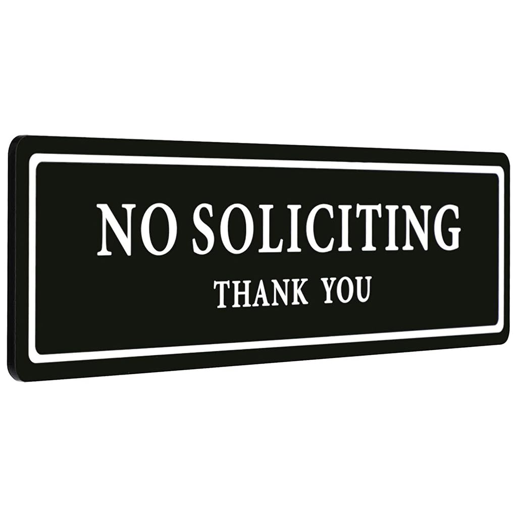 OFIFO No Soliciting Thank You Sign for Office with Self Adhesive Backing 20.5x6cm | Black Acrylic