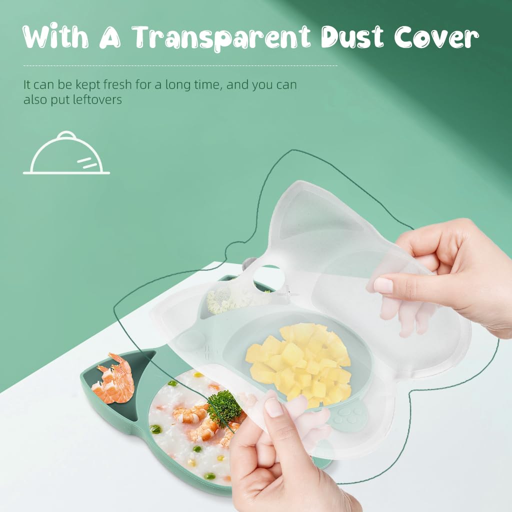 SNOWIE SOFT Suction Plates for Baby with 4 Strong Cups and 3 Compartments Silicone | Green