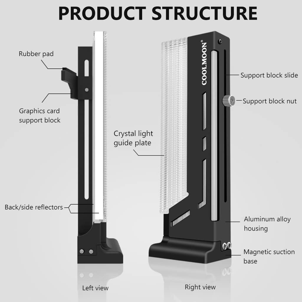 HASTHIP® Graphics Card Bracket, RGB Graphics Card Rack Vertical GPU Support Bracket 3pin+4pin Adjustable Height ARGB Graphics Card GPU Brace Support Video Card Sag Holder Bracket, GPU Holder Holster Bracket