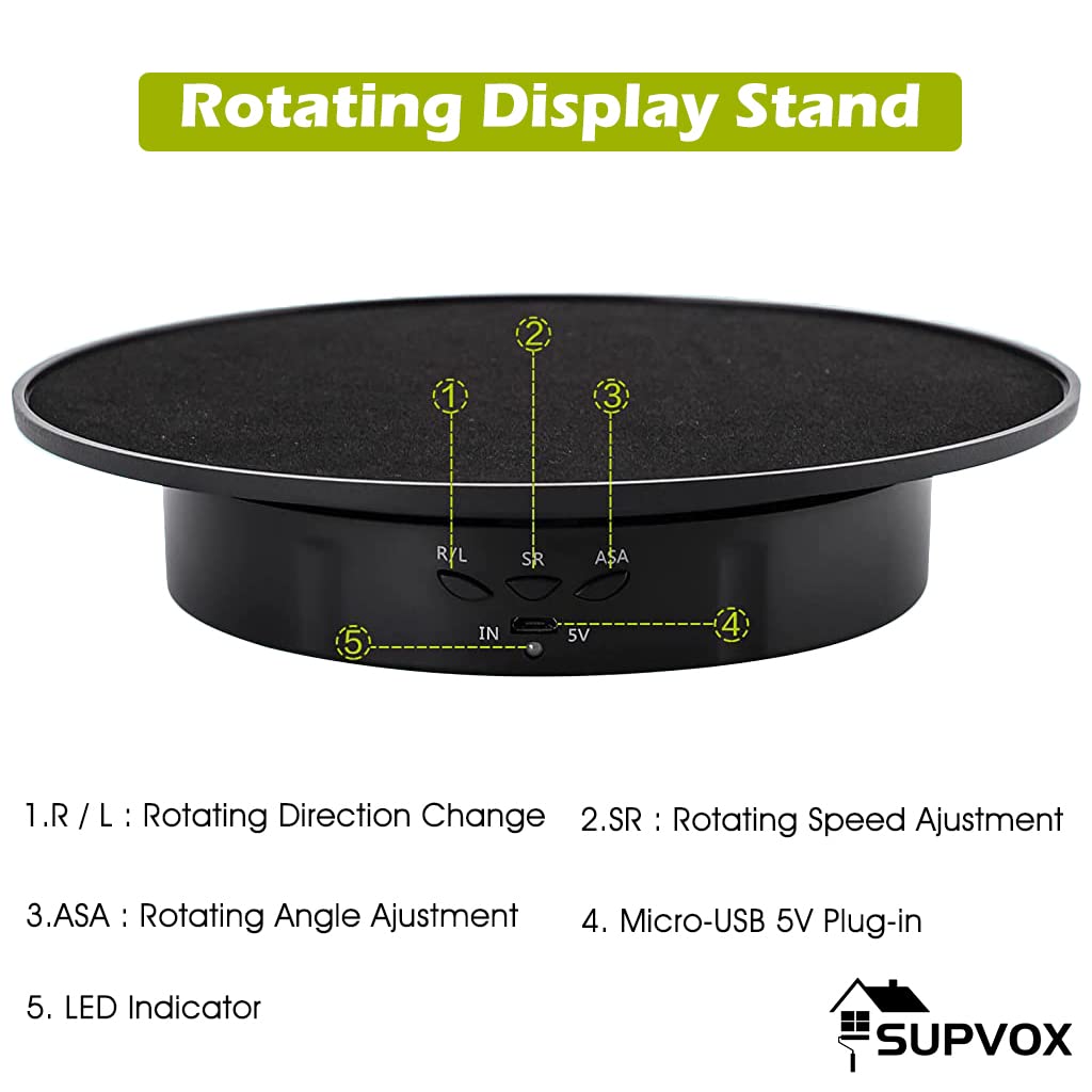 Supvox 1Pcs Electric Rotating Display Stand, USB Charge 360 Degree Rotating Turntable, 20CM /Load 8KG, Multi-Functional Rotary Table for Photography Products Shows, Jewelry, Cake (Without Battery)