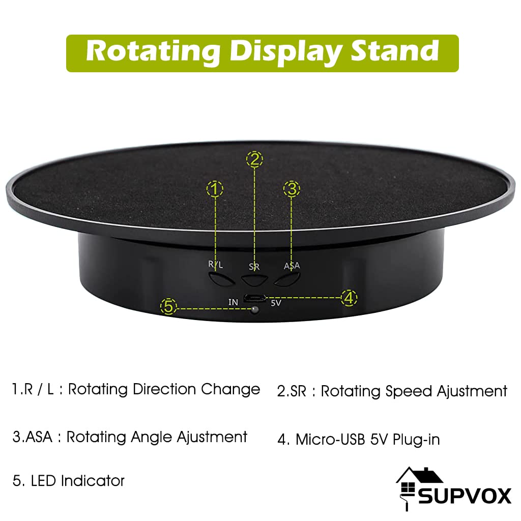 Supvox Electric Rotating Display Stand for Photography and Jewelry | 20 cm 360° USB Turntable