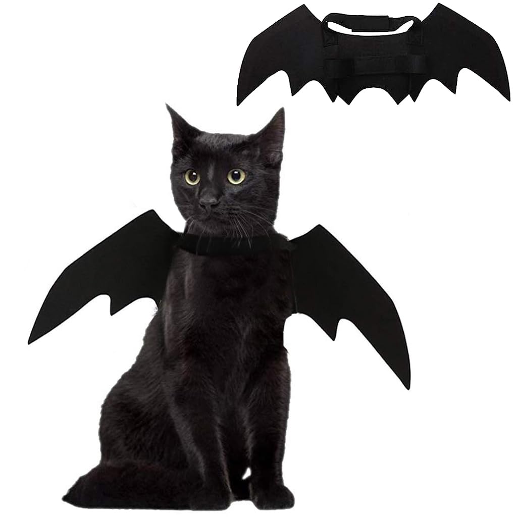 Qpets® Bat Wing Costume for Cat Puppy Cat Clothes Bat Wing Collar for Halloween Cat Costume Adjustable Hoop and Loop Closure Halloween Party Favor Dress Up for Cat Puppy(Size: S)