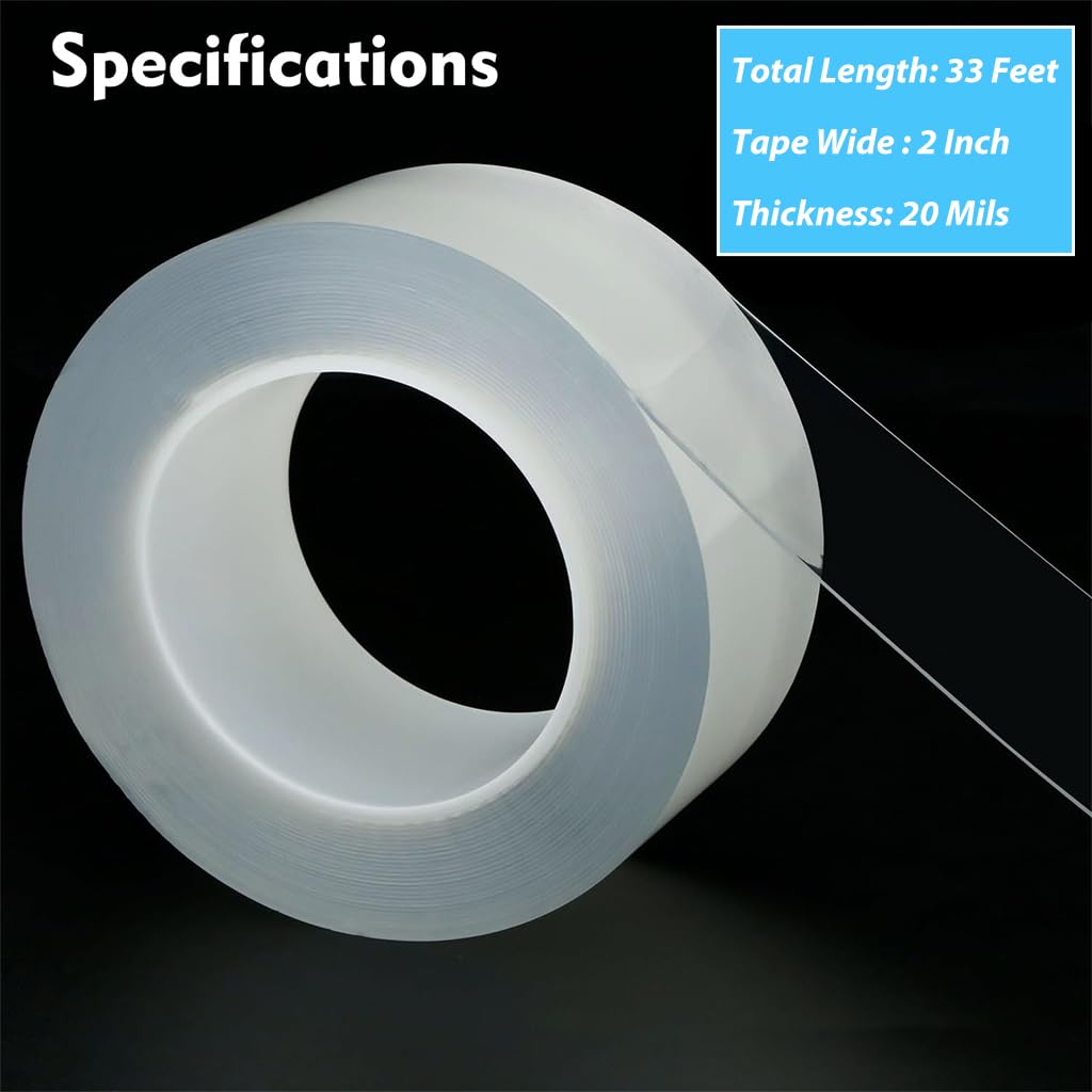 HASTHIP Transparent Gel Tape 2 in x 33 ft for Window Gap Sealing with Removable Adhesive | Windproof and Waterproof Caulk Strip for Kitchen and Bathroom