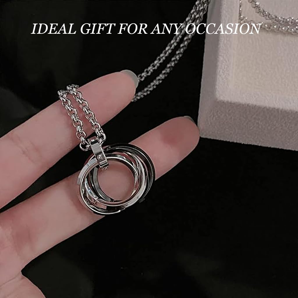 Zibuyu Ring Necklace for Men 27.56 in featuring Triple Interlocking Rings and Alloy Design | Ideal Gift for Couples