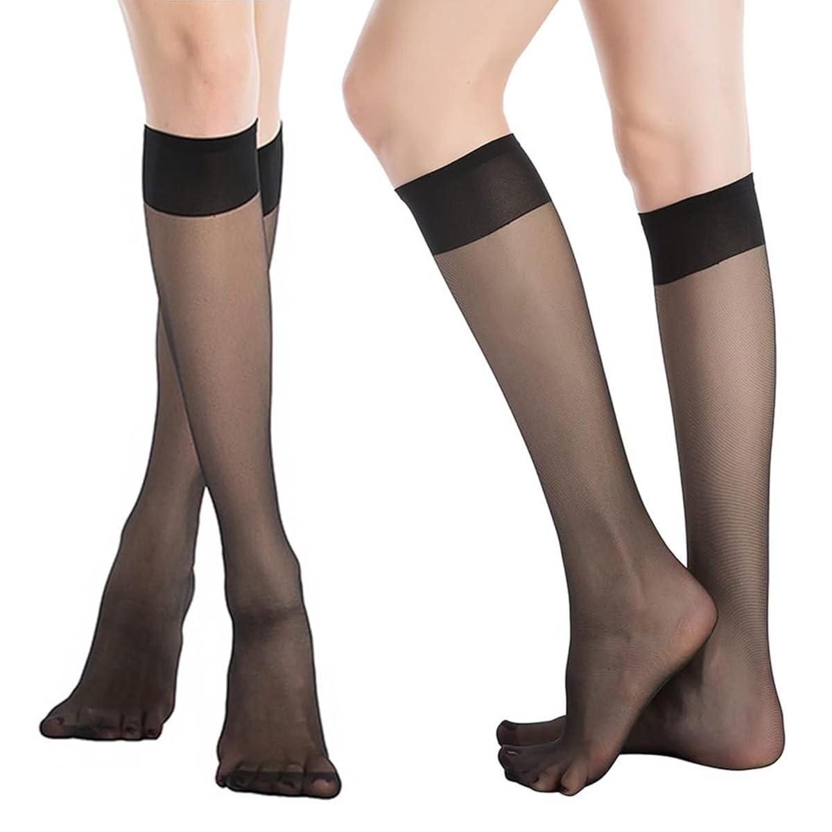 PALAY Nylon Womens Sheer Knee High Stockings for Travel featuring Non Slip Comfort | 2 Pairs Black