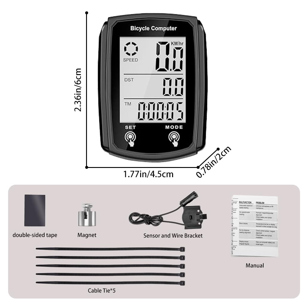 Proberos® Bike Computer and Bicycle Odometer Wired KM/H Bike Speedometer with Automatic Wake-Up Cycling Speed Tracker