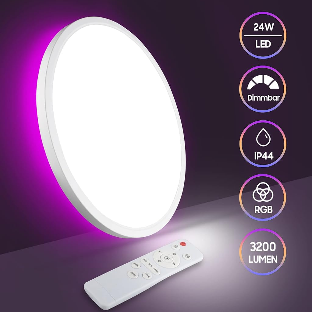 ELEPHANTBOAT RGB Dimmable LED Ceiling Light with Remote Control 12 in 24 W 3200 lm for Bedroom and Living Room