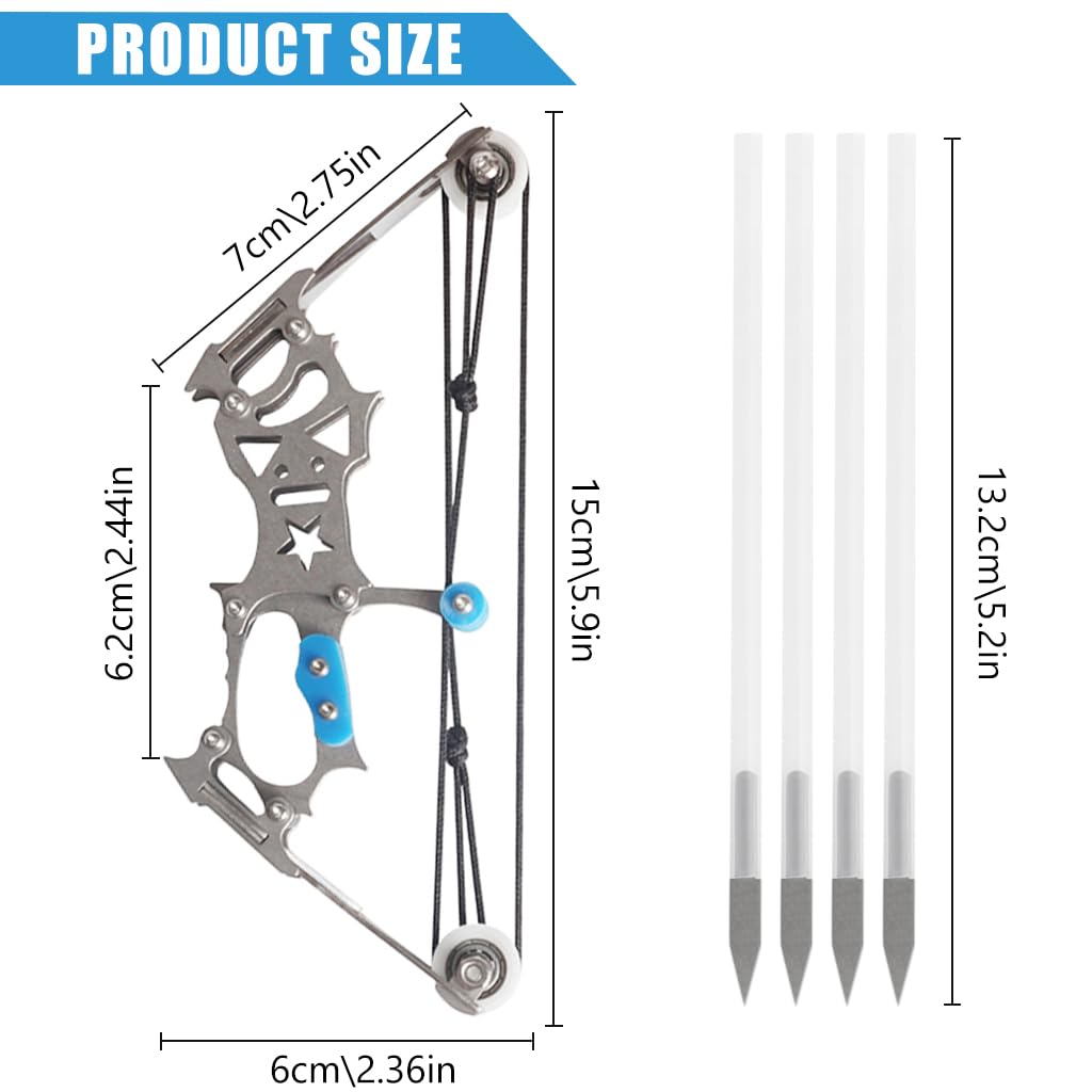 Optifit® Bow & Arrow Toy for Kids Adults with 12 Mini Arrows & Target Paper, Mini Bow Toy for Target Shooting Games Gear, Stainless Steel Pocket Archery Toy Aiming Practice Toy Dart Toy