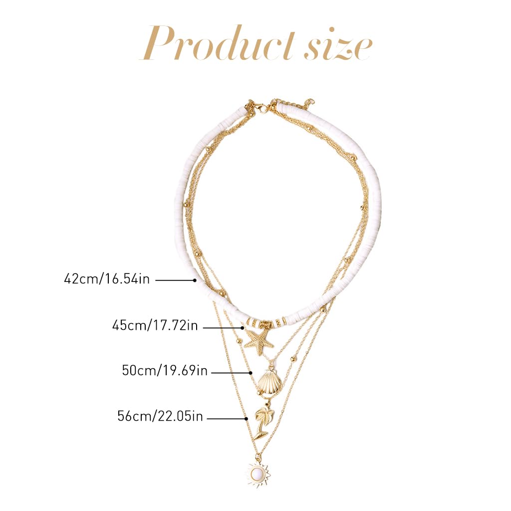Venzina Boho Seashell Necklace for Women with 4 Layer Design Adjustable 42–56 cm Chain | Beach Gift Jewelry