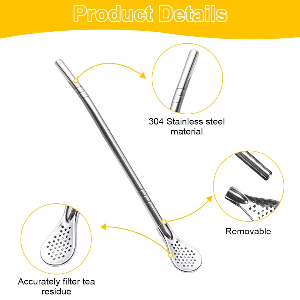 Supvox Reusable Straws for Smoothies and Milkshakes 7 in 2 Pack with Detachable Scoop Heads