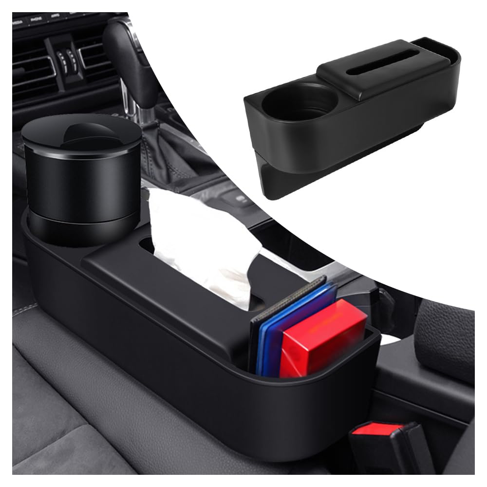 STHIRA® Car Seat Gap Filler 3 in 1 Car Organizer with Cup Holder, Tissue Paper Holder & Utility Compartment Universal Fit Insert-in Driver's Seat Gap Filler Organizer, 30x10x17cm