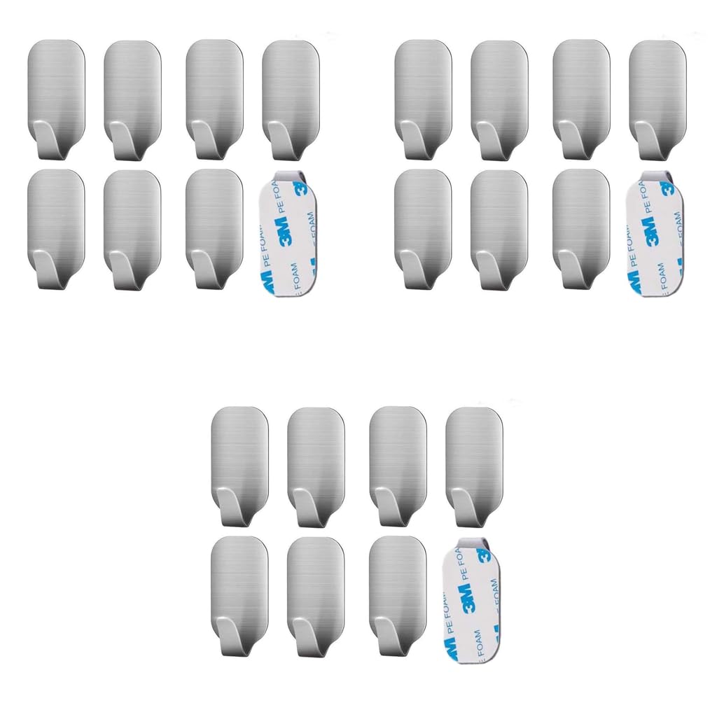 HASTHIP Adhesive Wall Hooks for Bathroom and Kitchen featuring Waterproof 8 Pack Stainless Steel | 4.5 x 2.5 cm Heavy Duty Self Stick Design