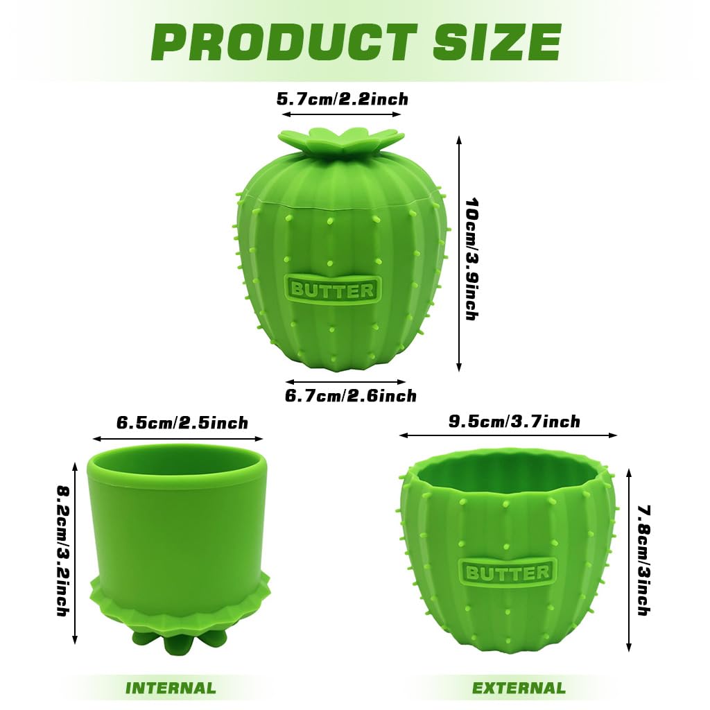 Supvox Cartoon Cactus Silicone Butter Jar for Kitchen Storage featuring Secure Lid 3.15x3.94 in | BPA Free Food Grade Green Container