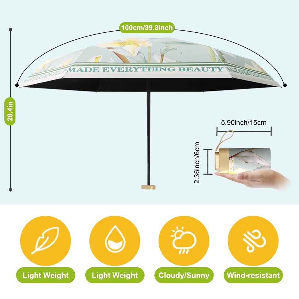 PALAY Women Sun Umbrella UPF 50+ for Travel with 6 Strong Ribs and Black Liner | Floral Foldable Design