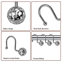 HASTHIP® 12 Pack Silver Shower Curtain Hooks Rings, Metal Rustproof Shower Hangers Rings, Household Shower Curtain Hooks for Bathroom Curtains Rods Hollow Ball Design