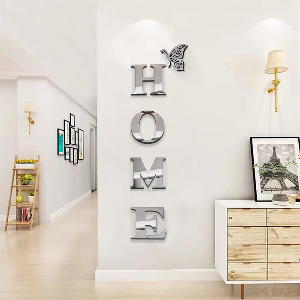 Supvox Wall Sticker for Home Decor featuring Acrylic Mirror Butterfly Design Silver 5 Pcs