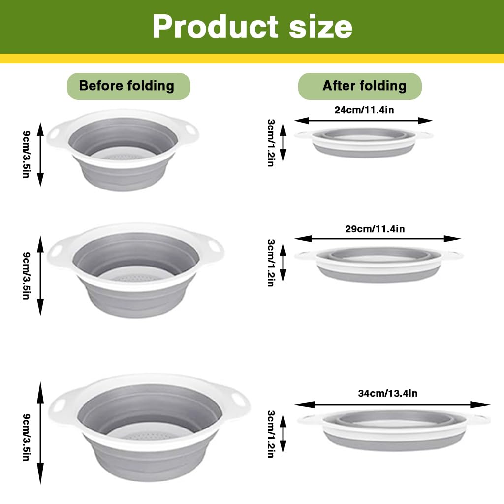 Supvox Collapsible Colanders for Kitchen with Ergonomic Handles and Silicone Mesh | 3 4 5 Quart Food Grade Set