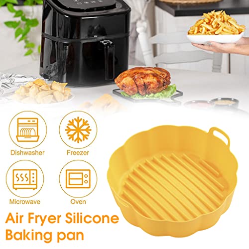 ZIBUYU® Yellow Non-Stick Reusable Air Fryer Silicone Liner Round Pot & Oven Accessories with Ear Handles, No Need to Clean The Air Fryer, Top: 7.5 inches - Bottom: 6.8 inches