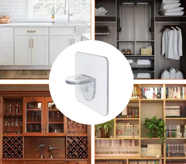 Zibuyu Transparent Self Adhesive Shelf Brackets for Kitchen and Closet featuring 7x7cm No Drill Acrylic Holders | 20 Pcs